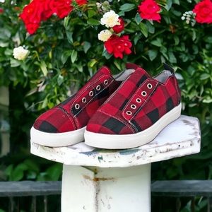 NEW Boutique-  RED AND BLACK CHECKERBOARD SLIP-ON SNEAKER